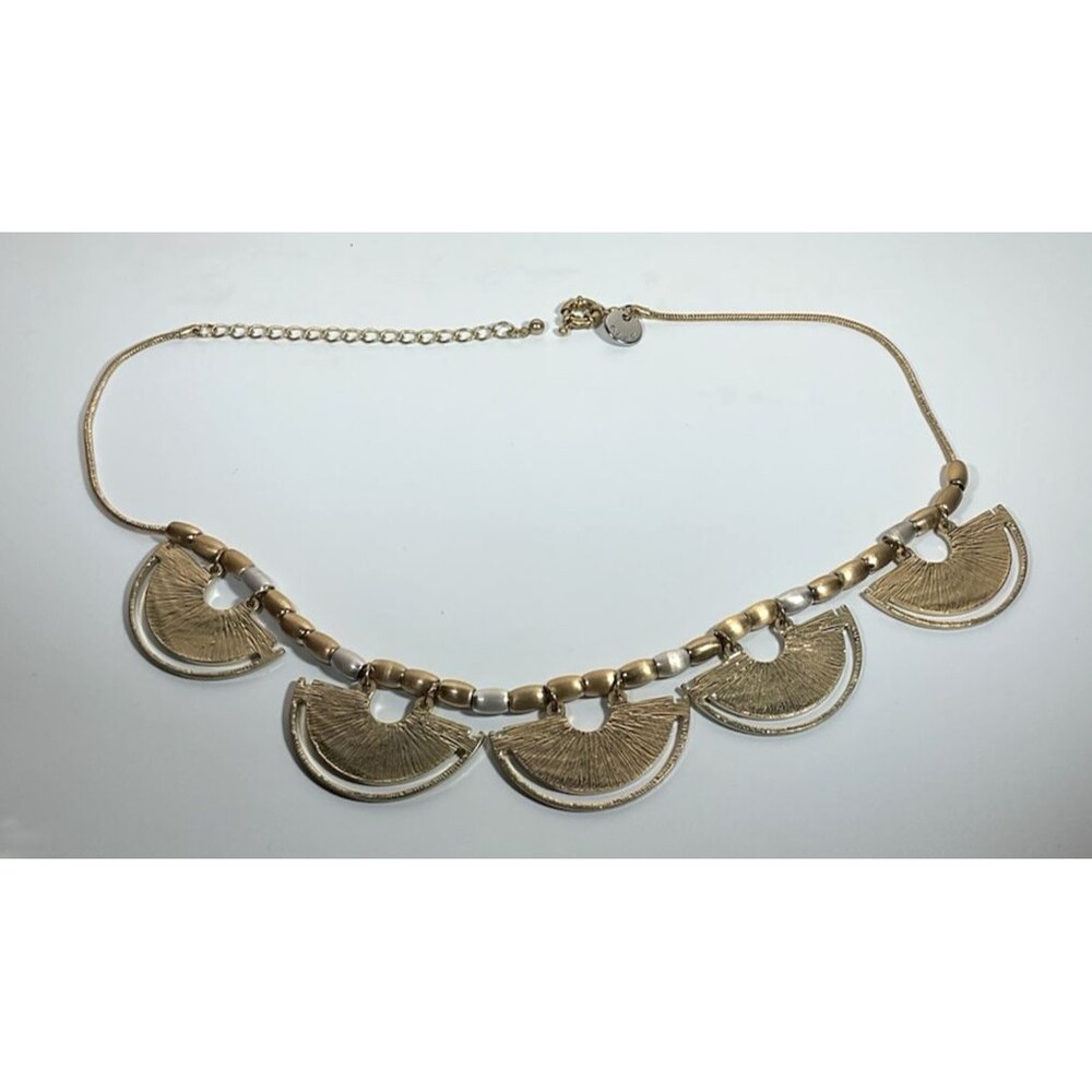 Abercrombie & Fitch Bib Necklace Crescents Brushed Gold Tone 22" Vintage Boho